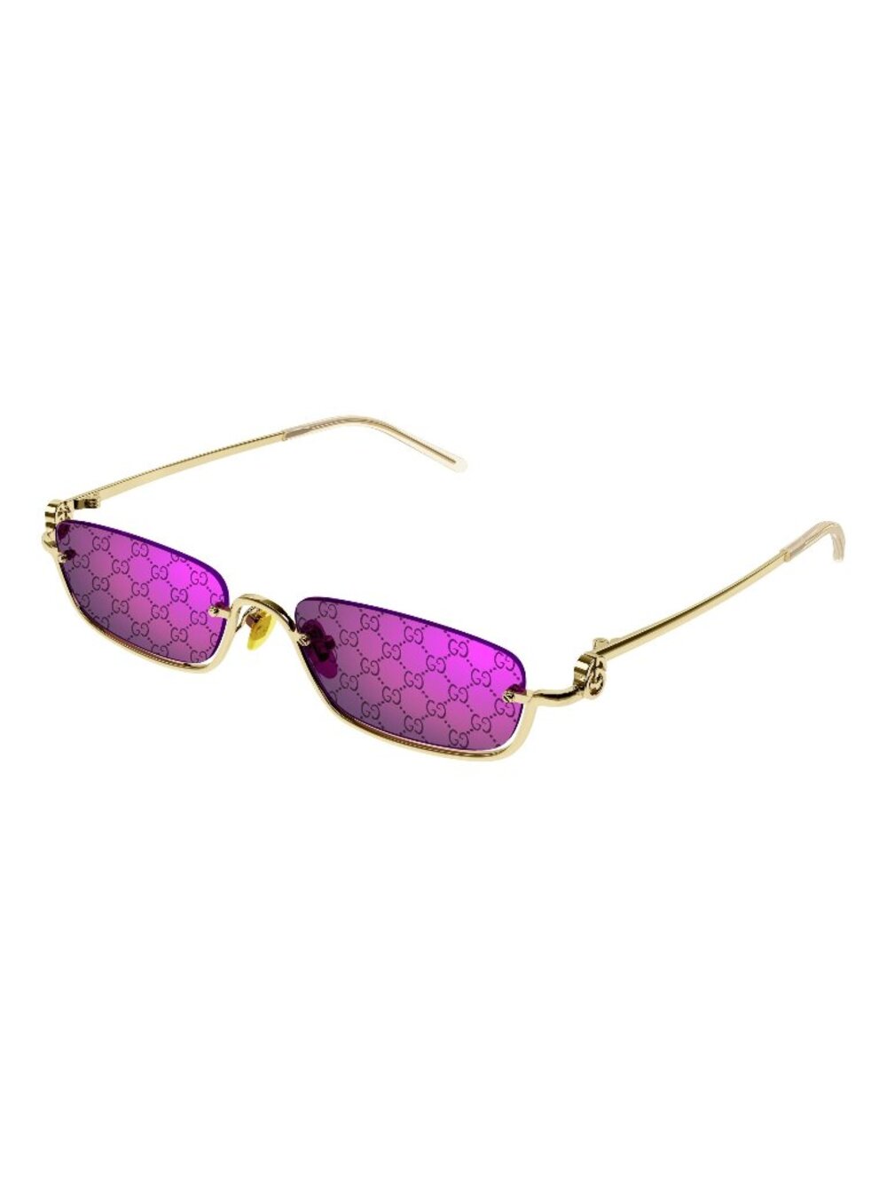 New Gucci Unisex Sunglasses Gold Square Purple Lens Metal Frame GG1278S 005 55
